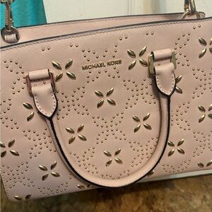 Michael Kors Pink Satchel with Gold Floral Details